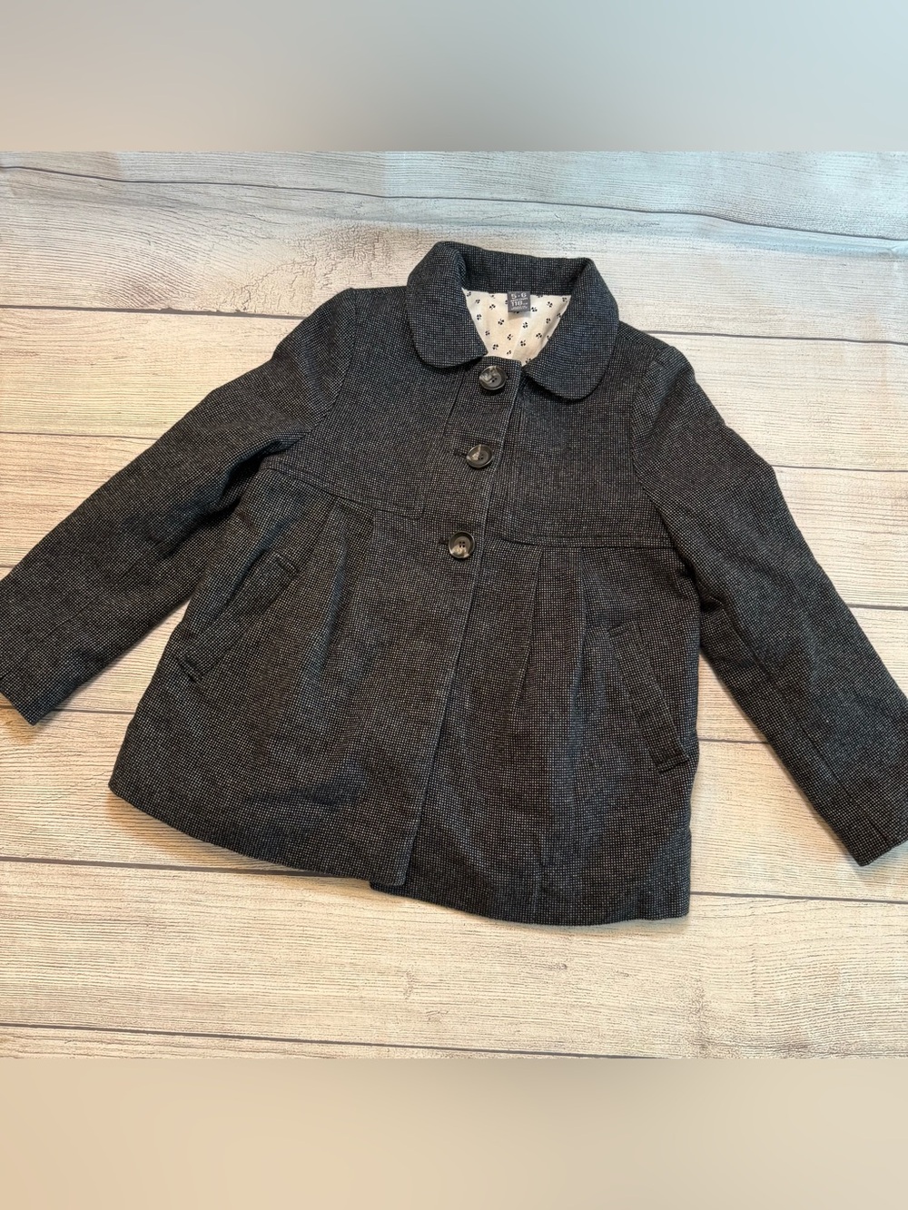 Zara Girls' Charcoal Gray Pea Coat with Peter Pan Collar